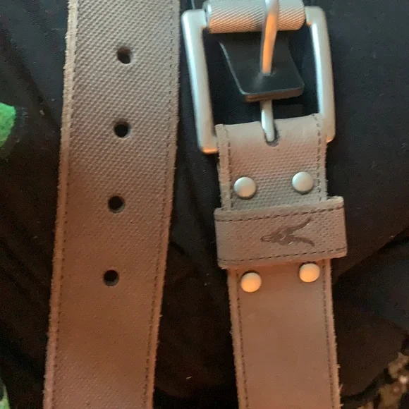Allsaints textured leather 1 1/2”W US 42knurled roller buckle an embossed logo